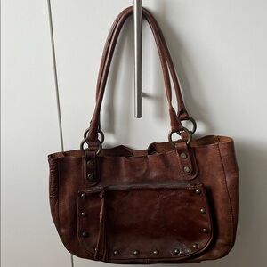 Tanner Made in Italy Brown Raw Leather Studded Shoulder Bag